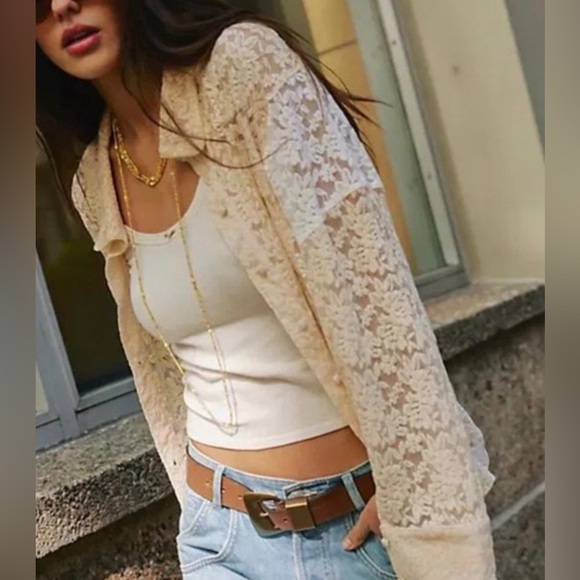 Intimately FREE PEOPLE All Day Lace House Shirt Oversize XS - Picture 1 of 10